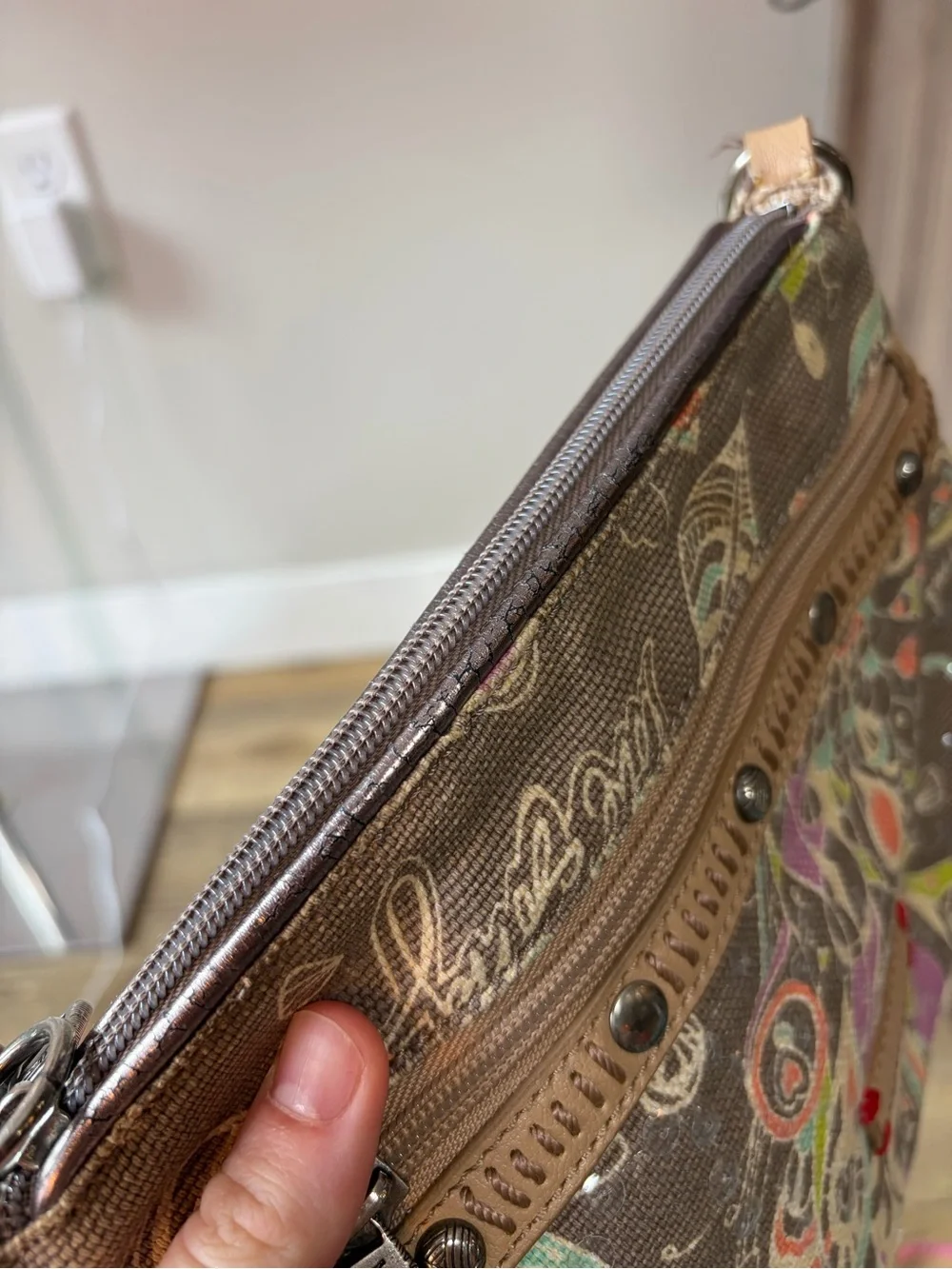 Sakroots Campus Peace Love Song Sequin Crossbody Purse Bag